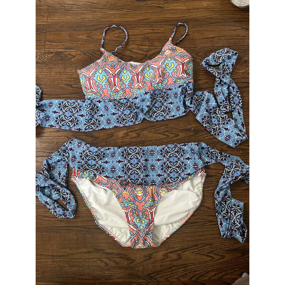 Colorful Print Venus 2 Piece Bra Bikini Swimsuit Sashes Fun Boho Bathing Suit 16